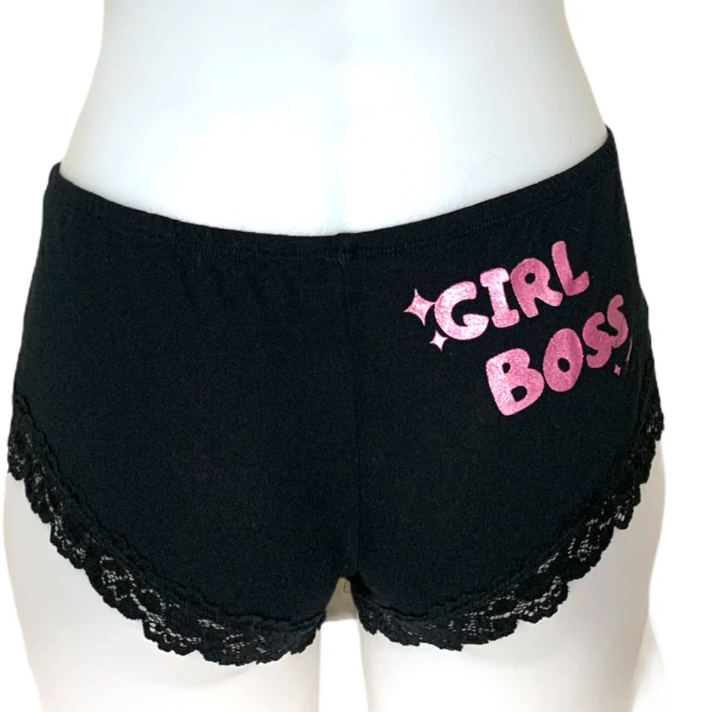 Girl Boss Black GirlBoss Panty LARGE Glitter Pink Cotton Hipster Unique NEW